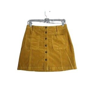 Mudd FLX Stretch Brown Corduroy Full Button Mini Skirt Juniors Size 9